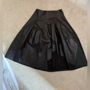 genuine Leather Black Patchwork A-Line Skirt